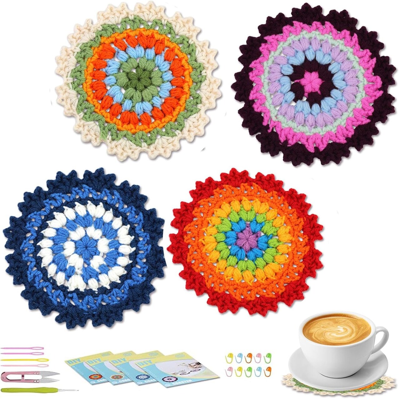 Includes Instructions & Video Tutorials | Easy Crochet Kit for Adults | DIY Knitting Craft Set (Multicolor) 5.2 x 5.2 x 0.4 inches